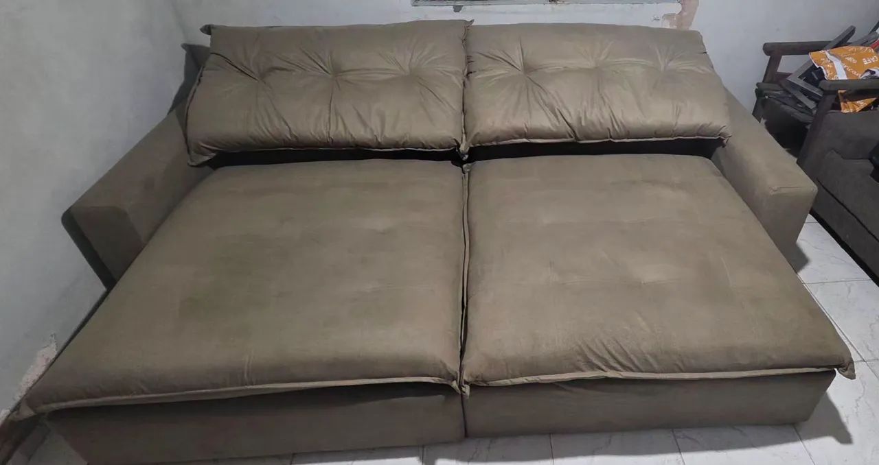 Sofá Retratil e reclinavel, reforçado, com molas Ensacadas - Tecido Suede Bege - Foto 4
