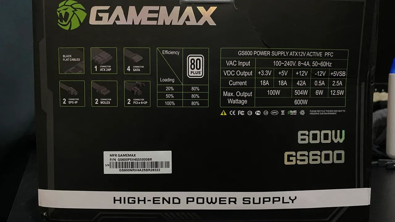 FONTE GAMEMAX GS600 80 PLUS WHITE - Foto 5