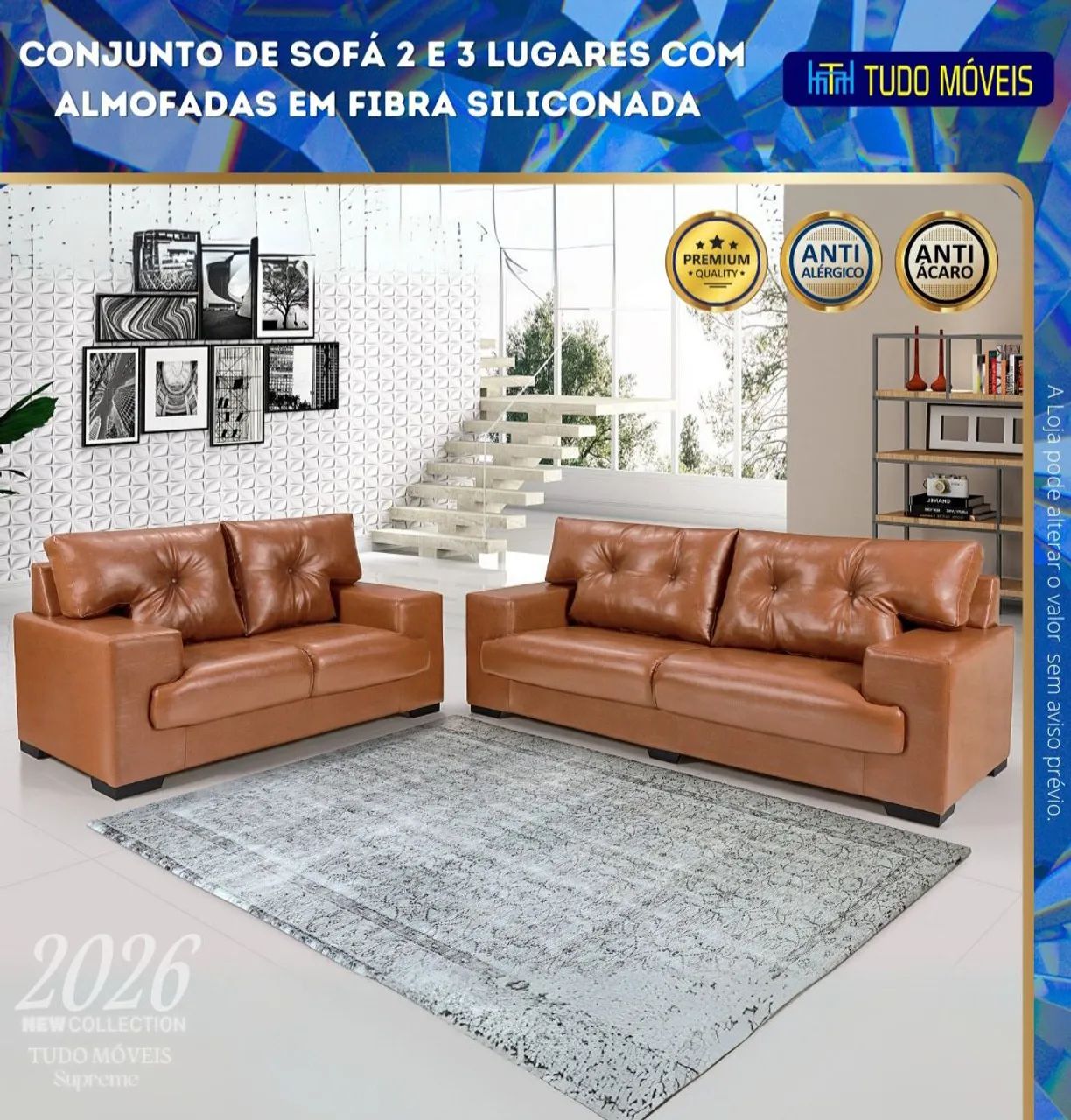 Conjunto de sofa de 2 e 3 lugares com almofadas de fibras de silicone