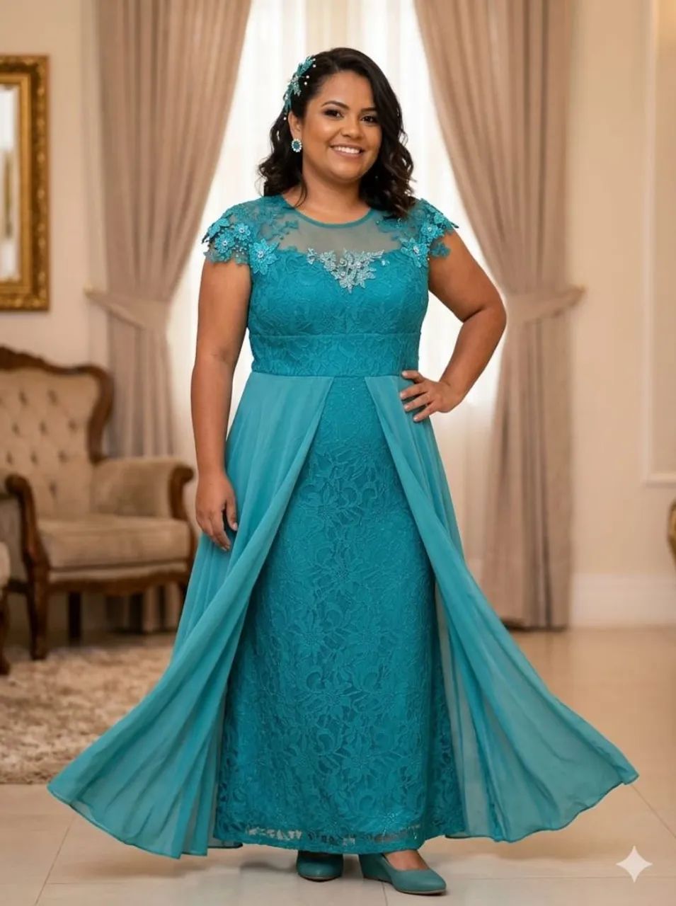 Vestido de festa azul Tam G
