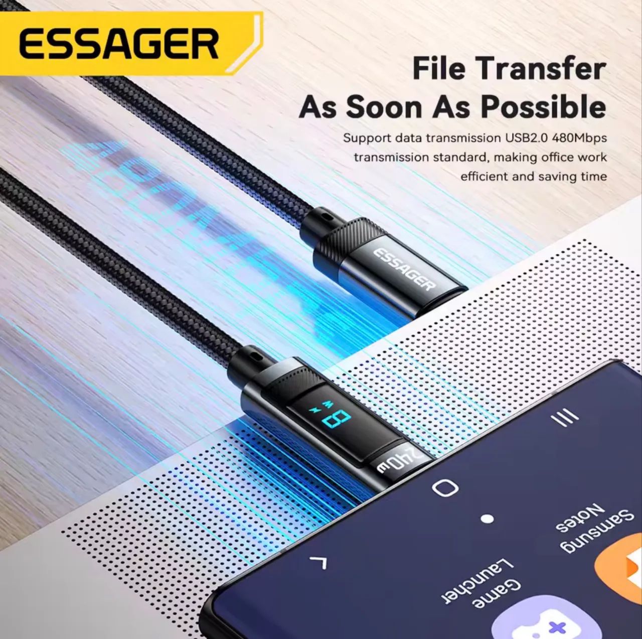 CABO ESSAGER USB-C 240W - COM DISPLAY - 2 METROS - Foto 2