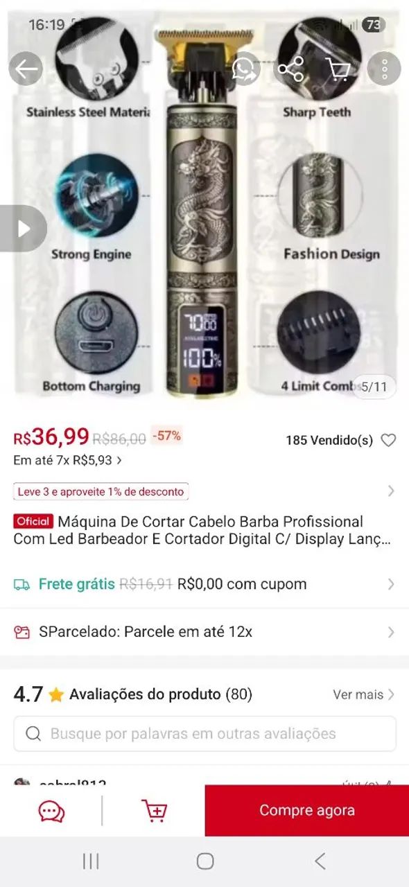 Máquina de cabelo e barba digital nova  - Foto 4