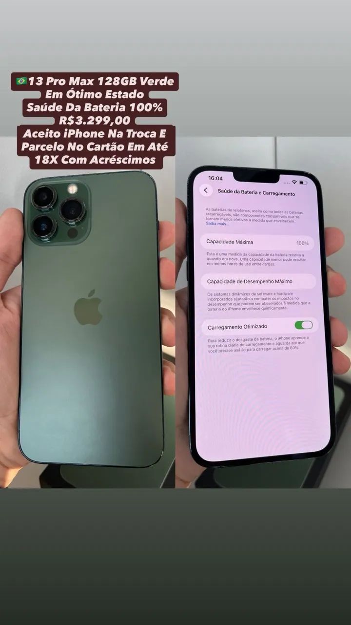 iPhone 13 Pro Max 128GB Verde ( Saúde Da Bateria 100% ) Usado