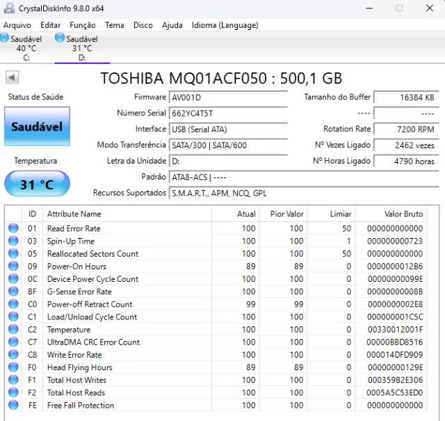 HD 500GB 2.5" Sata 7200rpm