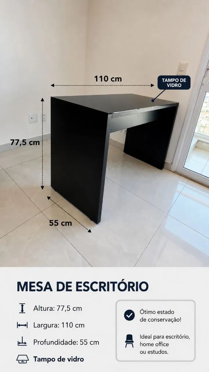 Mesa para Escritório com Tampo de Vidro