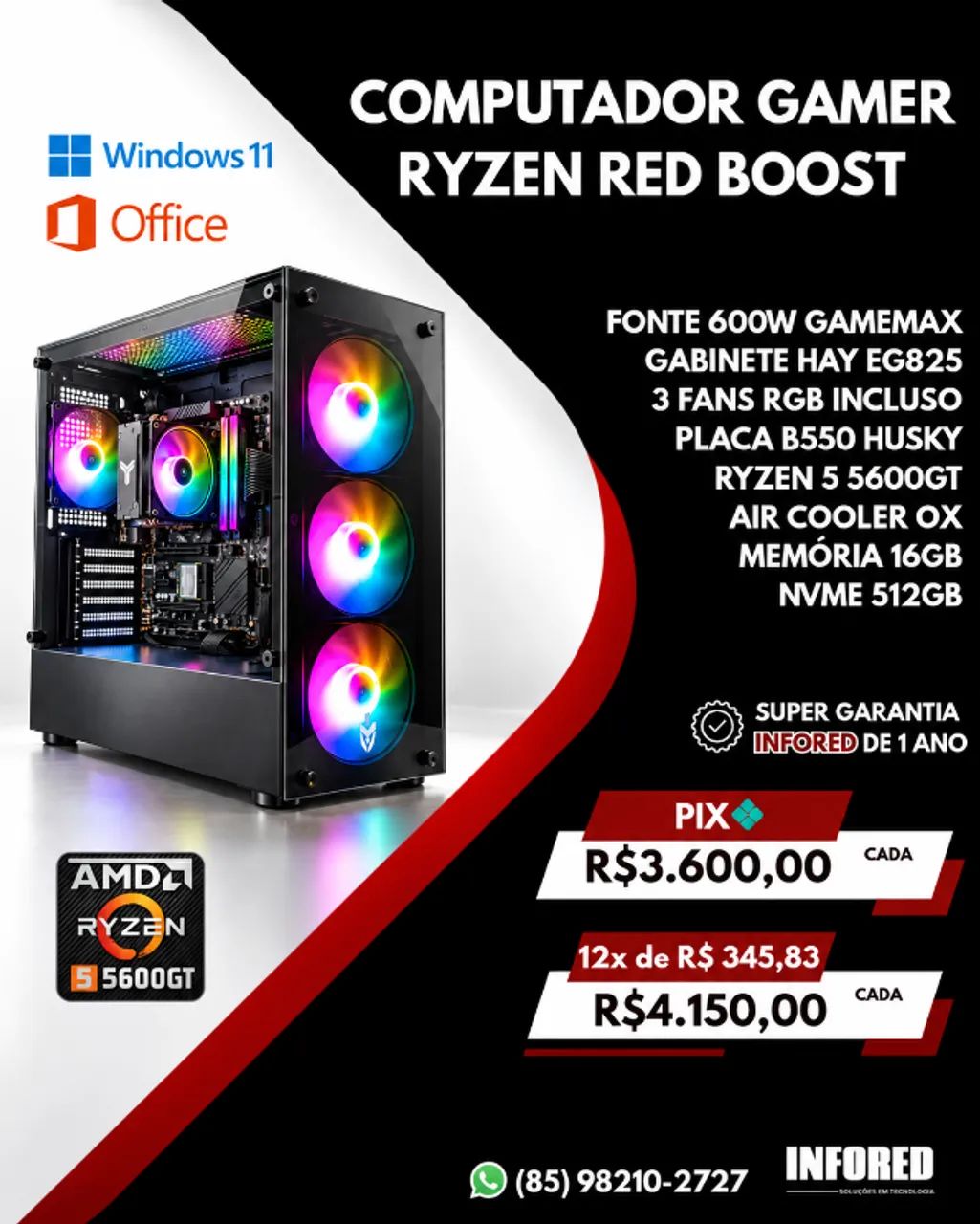 Computador Gamer Ryzen Red Boost