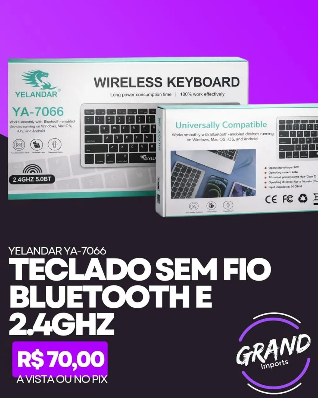 Teclado sem fio Bluetooth e 2.4ghz