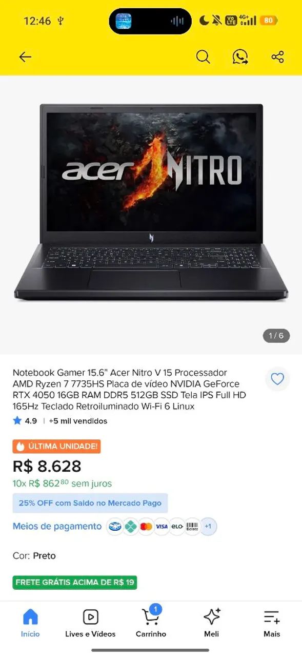 Notebook acer nitro v15