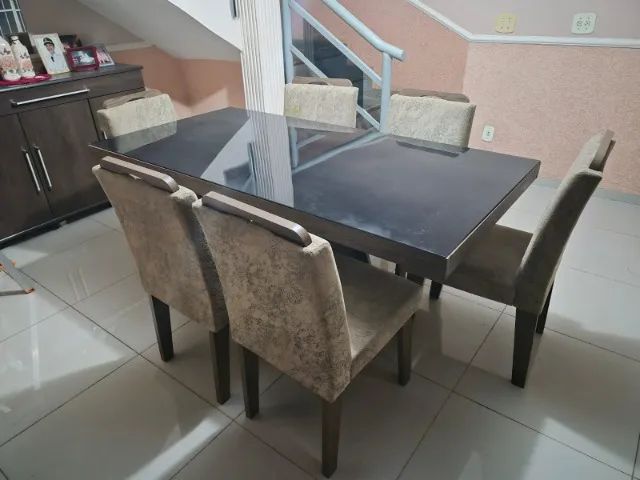 MESA DE JANTAR EM MDF COM TAMPO DE VIDRO - Foto 4