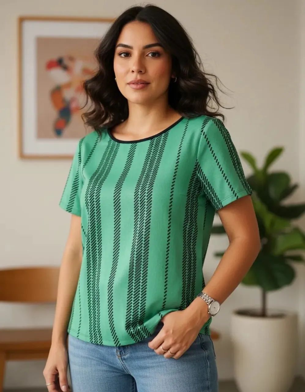 blusa morena rosa listrada linda!