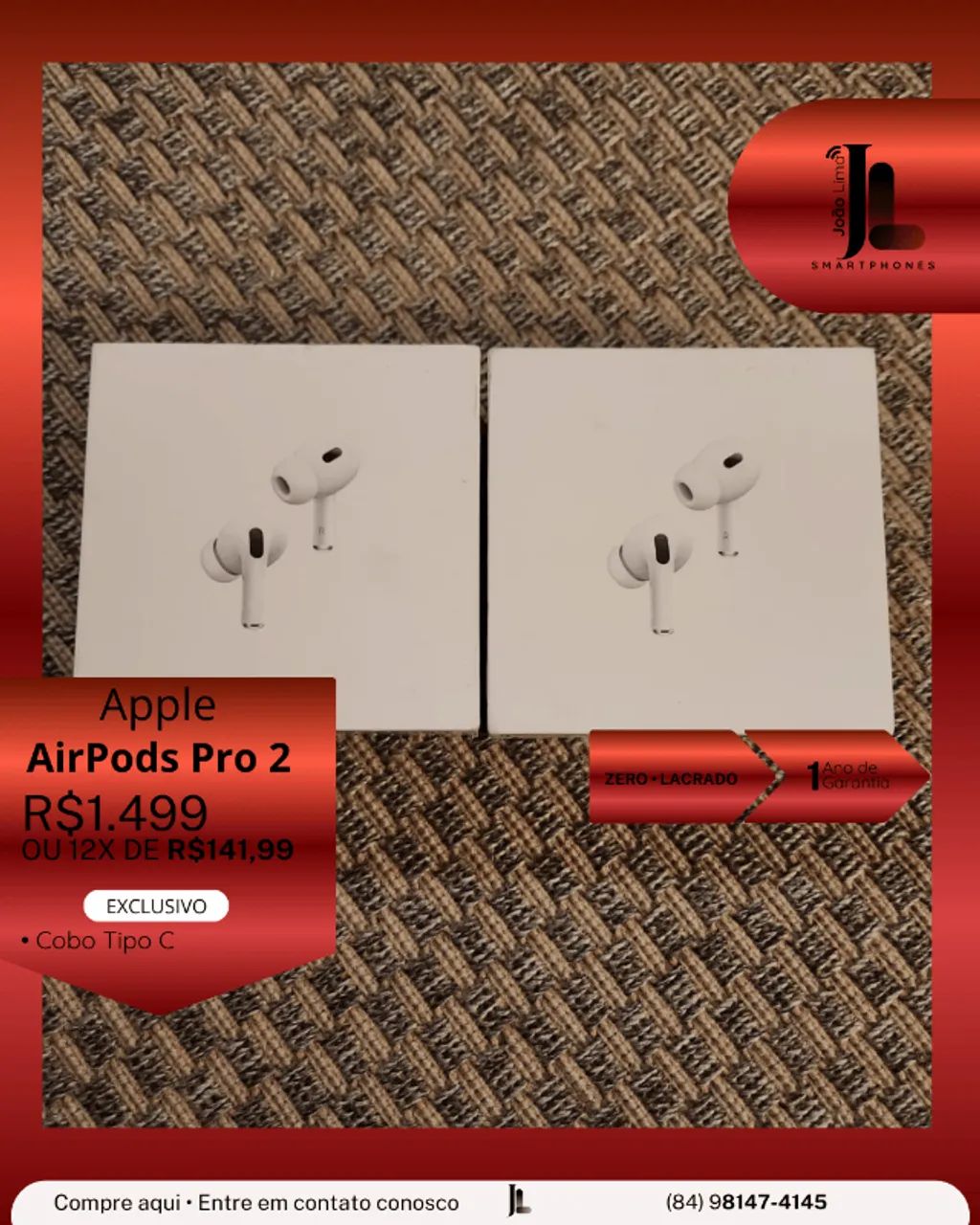 APPLE AIRPODS PRO 2, COM CABO TIPO C, LACRADO, EXCLUSIVO! - Fones