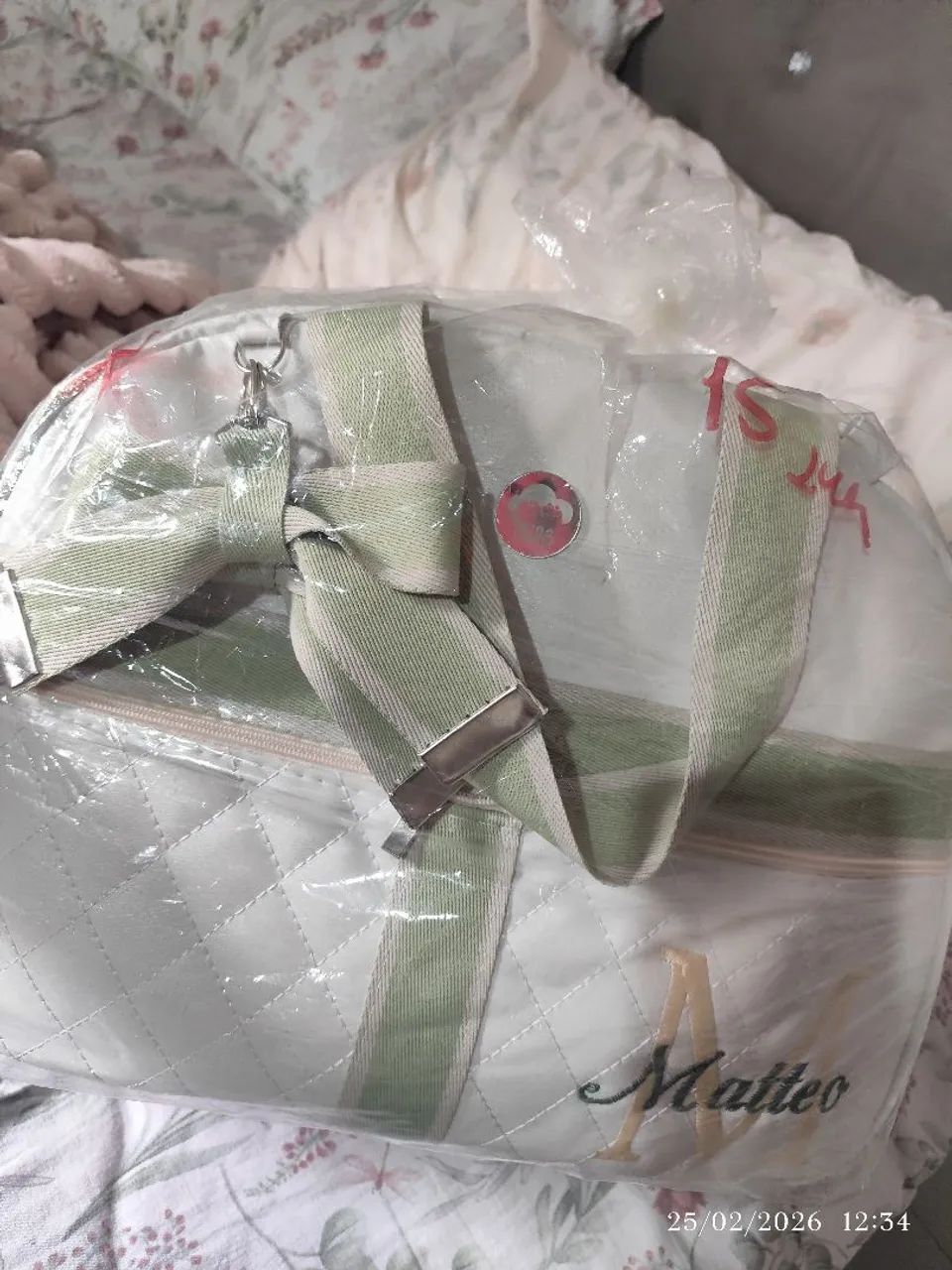 Bolsa maternidade com o nome Matteo bordada,kit completo com 5 peças  - Foto 4