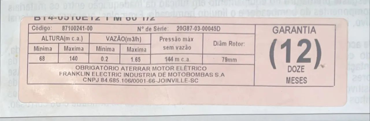 Bomba centrífuga Schneider-Funcionando perfeitamente 