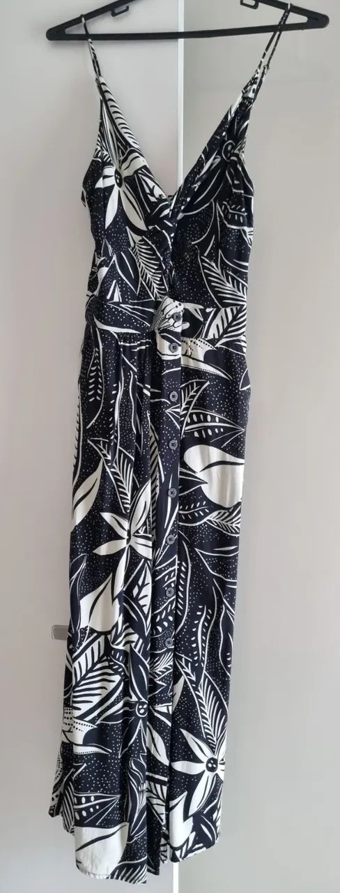 Vestido Longo Preto e Branco Farm Rio