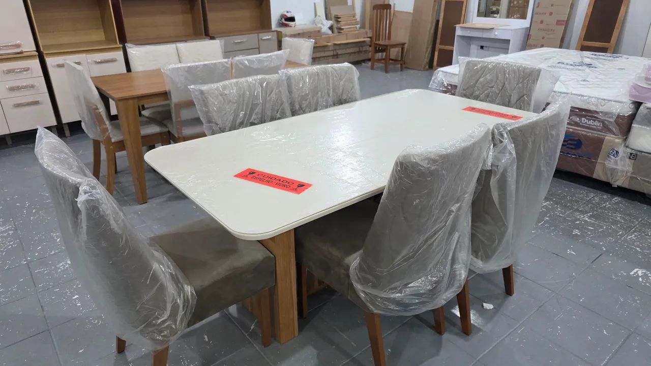 Mesa de 6 cadeiras Tampão de vidro nova - Foto 3