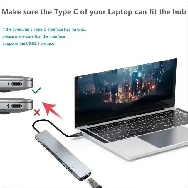 Hub Type-C 7 Em 1 USB 3.0 2.0 macOS PC Extensor Cabeça Dupla Prateado - Foto 3