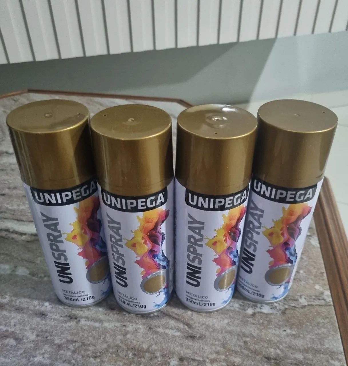 Kit com 4 Tintas Spray Metálico Unipega Ouro 350ml - Novas - Foto 3