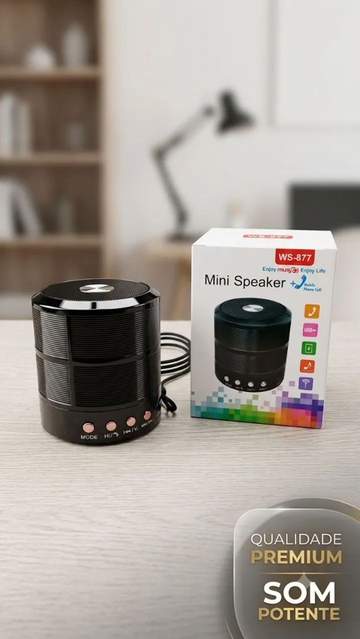 ? 1. Mini Caixa de Som Bluetooth WS-877