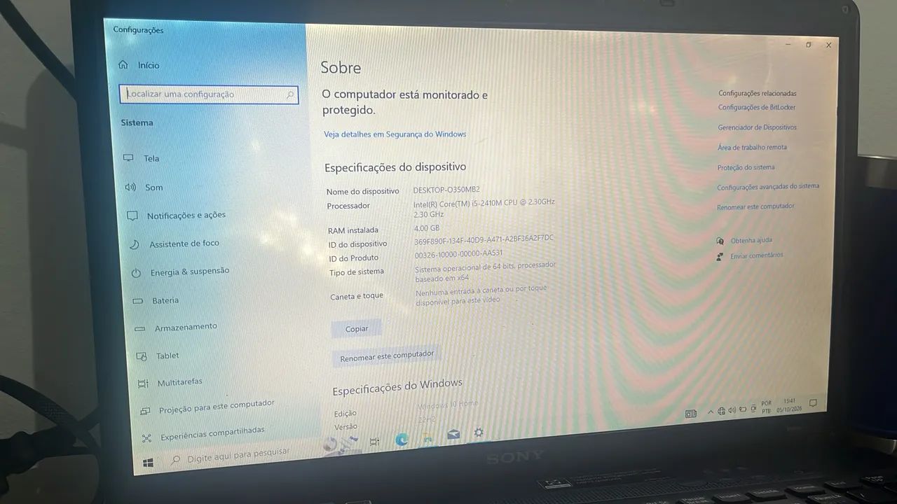 Notebook vaio sony