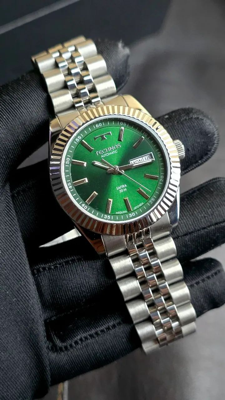 Relógio Technos Riviera 38mm Automático Prata verde 8205PU/1V - Foto 4