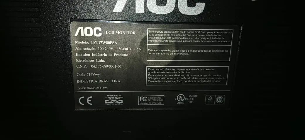 Monitor AOC 17 Widescreen - Funcionando Perfeitamente - Foto 2
