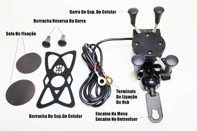 Suporte Garra Universal de Celular para Moto com carregador USB - Foto 2