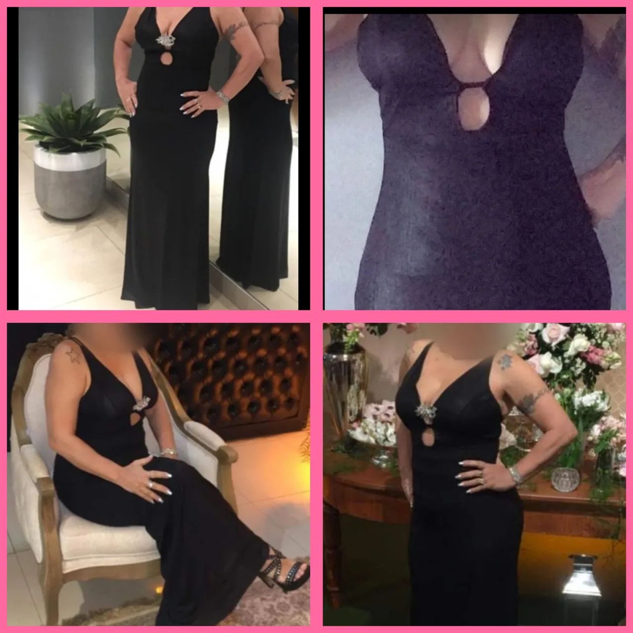 Vestido Longo Preto com broche