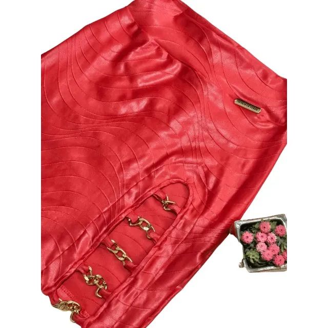 Sereia da Terra Saia Correntes Douradas Balada Moda Vermelho - Foto 5