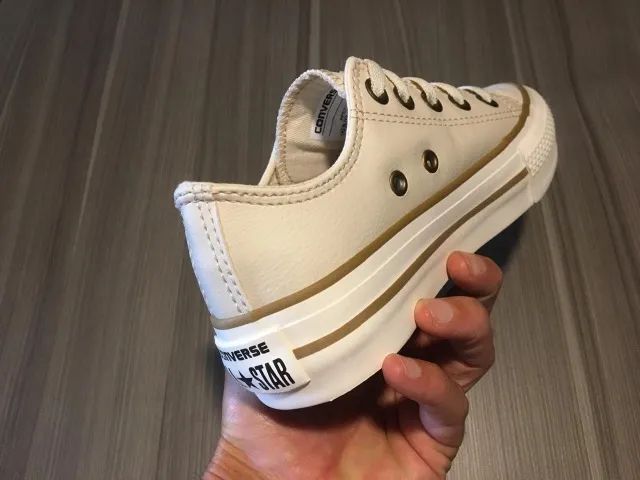 All Star Caramelo Couro Plataforma All Star Plataforma Bege Tênis