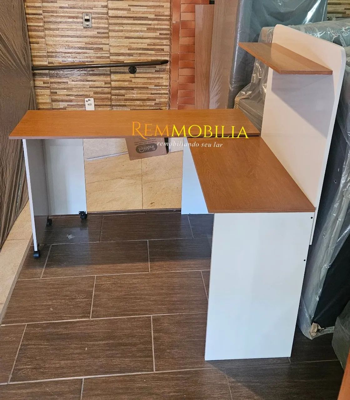 Bancada reta ou Escrivaninha em L com prateleira - Foto 3