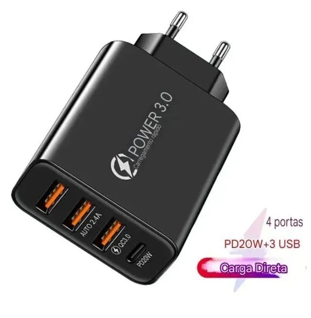 Carregador de celular 20W Power 3.0 3-USB e 1-Tipo C