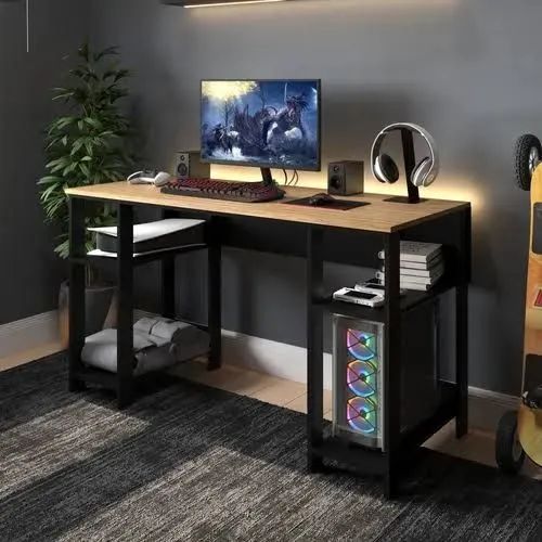 Mesa Gamer Preta com Detalhes Vermelhos - Foto 5