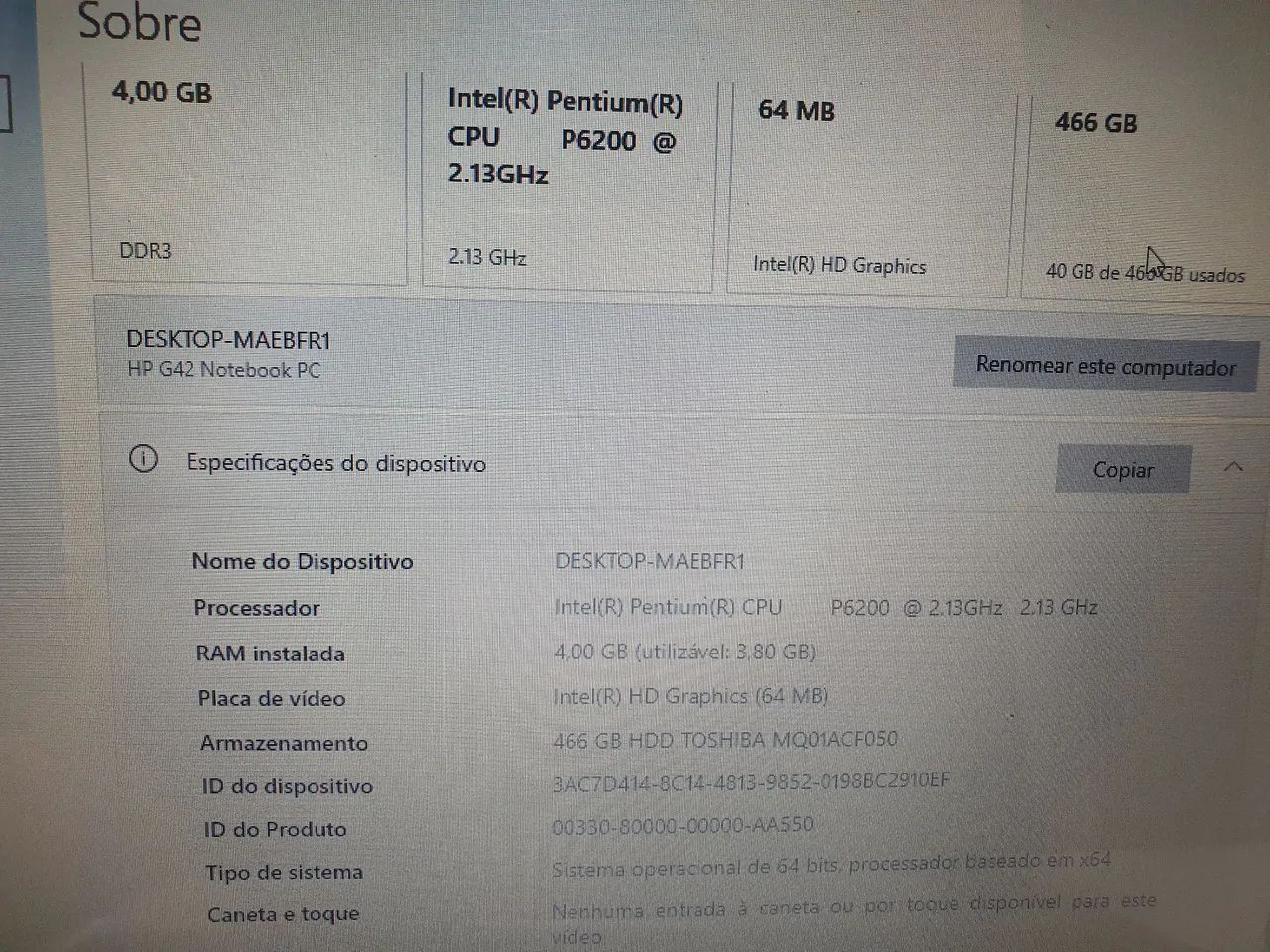 Notebook HP G4264168560553217122