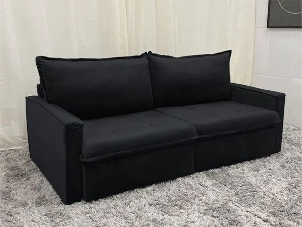 Sofá Cama 4 Lugares No Preto Veludo