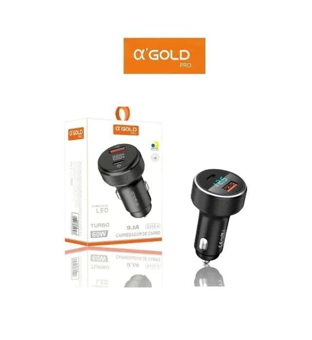 CARREGADOR VEICULAR 12/24V TURBO 60W 1 USB 1 USB TIPO-C AGOLD CJ12-4