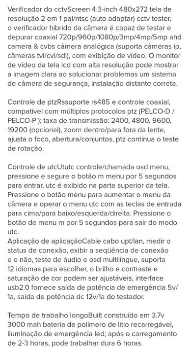 Monitor de Câmera 1080p - Testador HD CCTV AHD CVI HD-6300W - Foto 6