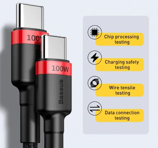Cabo tipo C pd 100w Baseus em nylon carregamento rápido qc 3.0, dados 4.0.