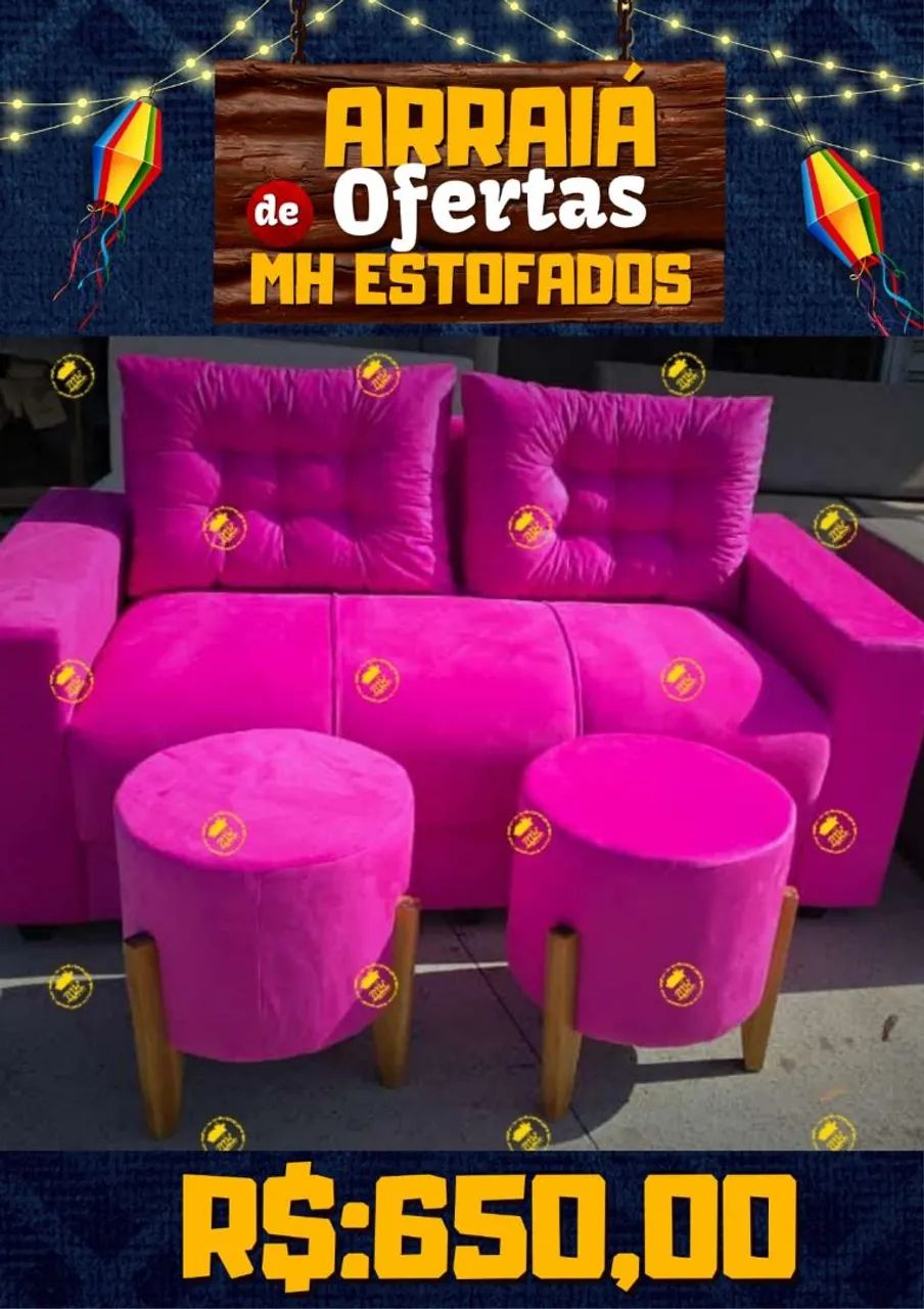 Sofá com 2 puffs e oferta de Arraiá! - Foto 4