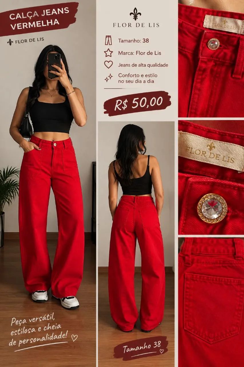 Calça Jeans Vermelha