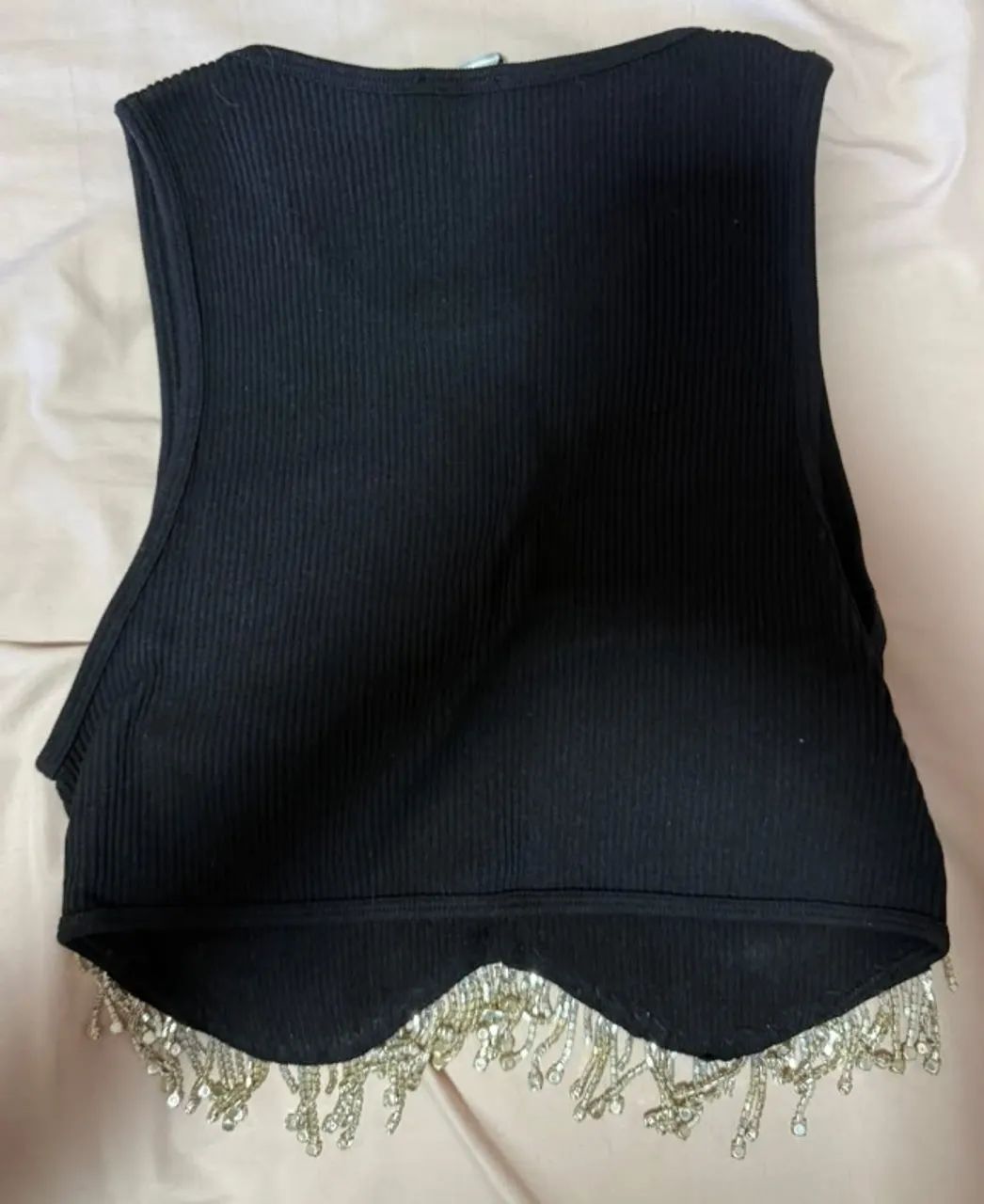 Top Zara Preto com Franjas de Strass XS - Foto 2