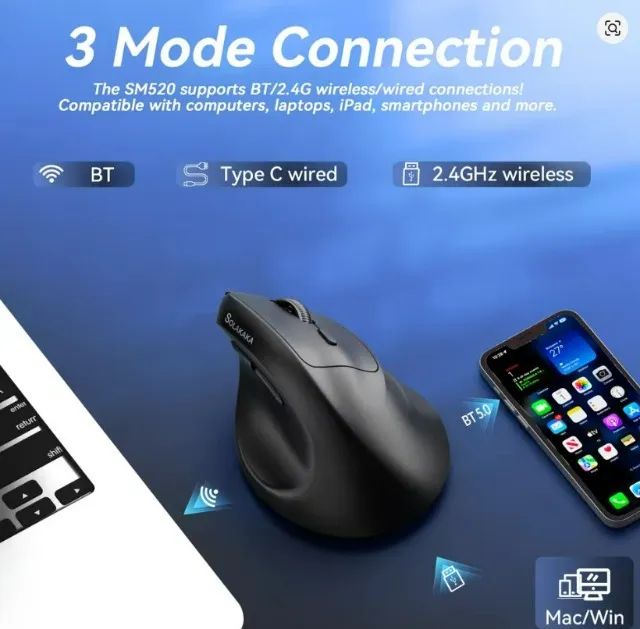Mouse ergonômico vertical de três modos SOLAKAKA SM520 Lacrdao - Foto 5