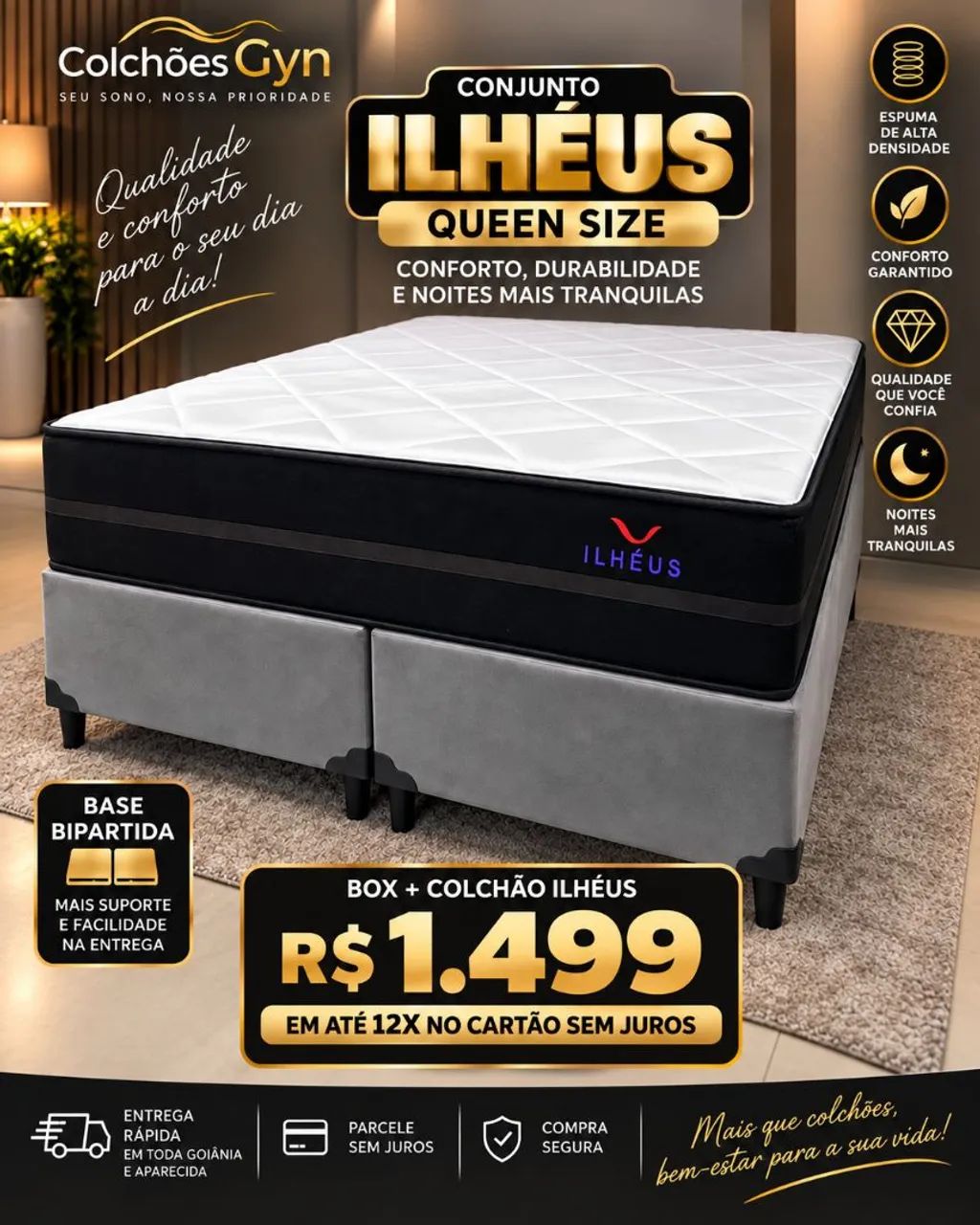 Base e colchão Queen size plumatex 