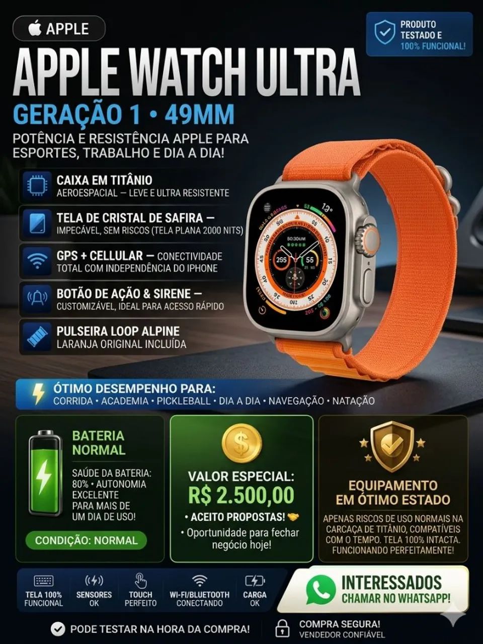 Apple Watch Ultra 1 - usado - sem caixa