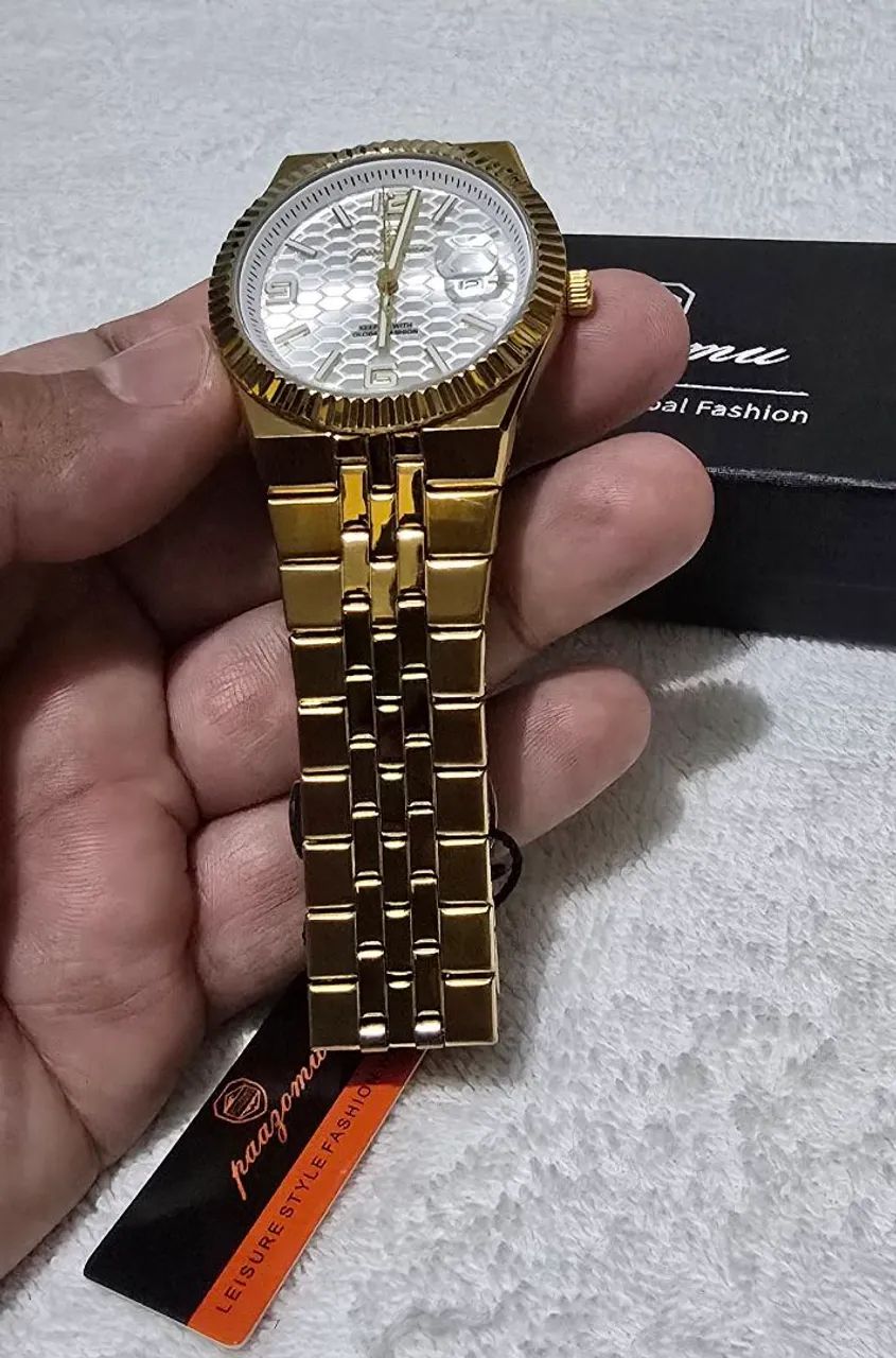 Relógio da Paazomu dourado em aço original  - Foto 3