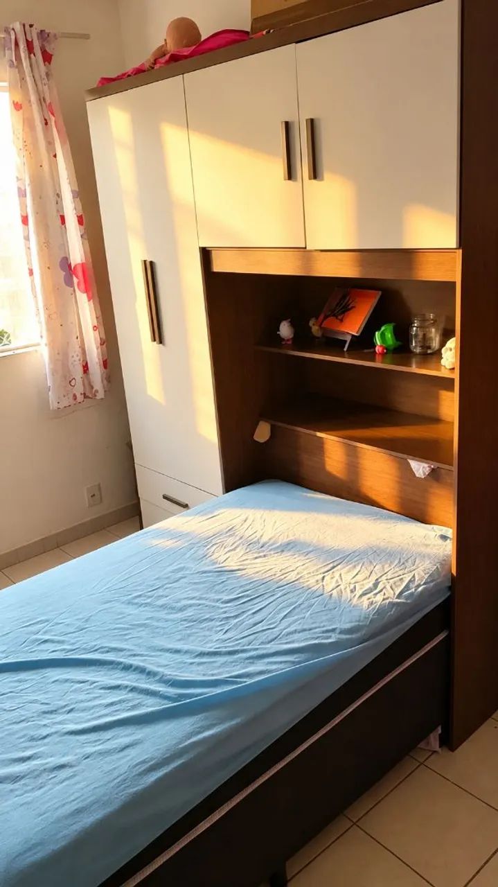 Cama de Solteiro com Guarda-Roupa Embutido - Conservada