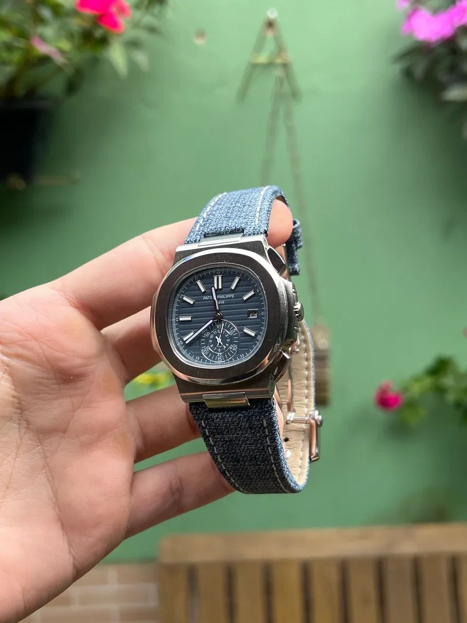 RARO Relógio Patek Philippe Nautilus Denim Jeans Automático  - Foto 5