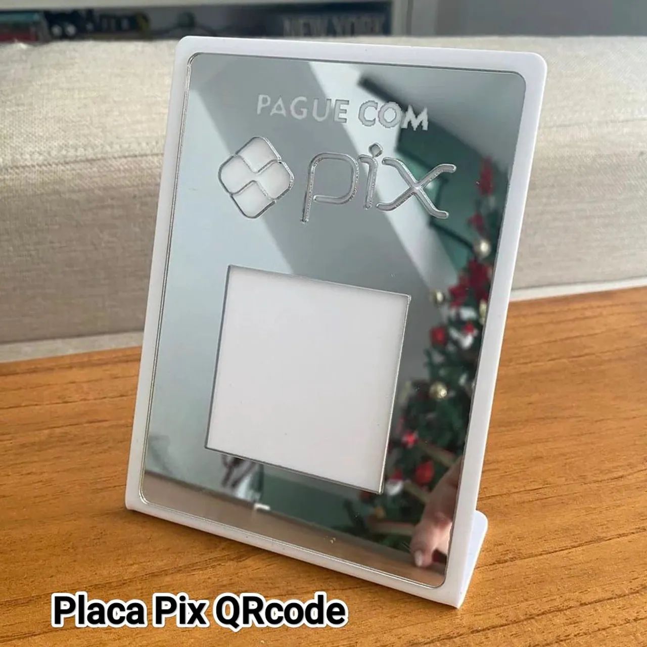 Placa Acrílico para Pix QRcode prata com branco Novo