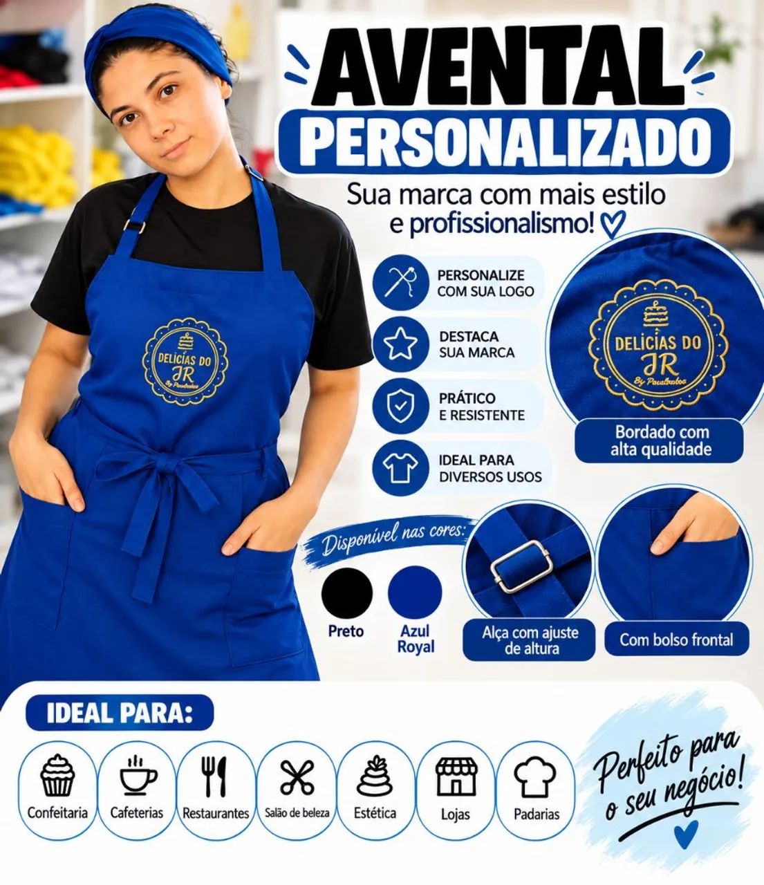 avental personalizado com logo ou Nome Personalizado