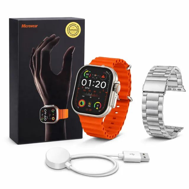 Smartwatch Relógio Inteligente U9s Microwear 49mm Ultra 9 Pulseira Oceano + Pulseira Metal