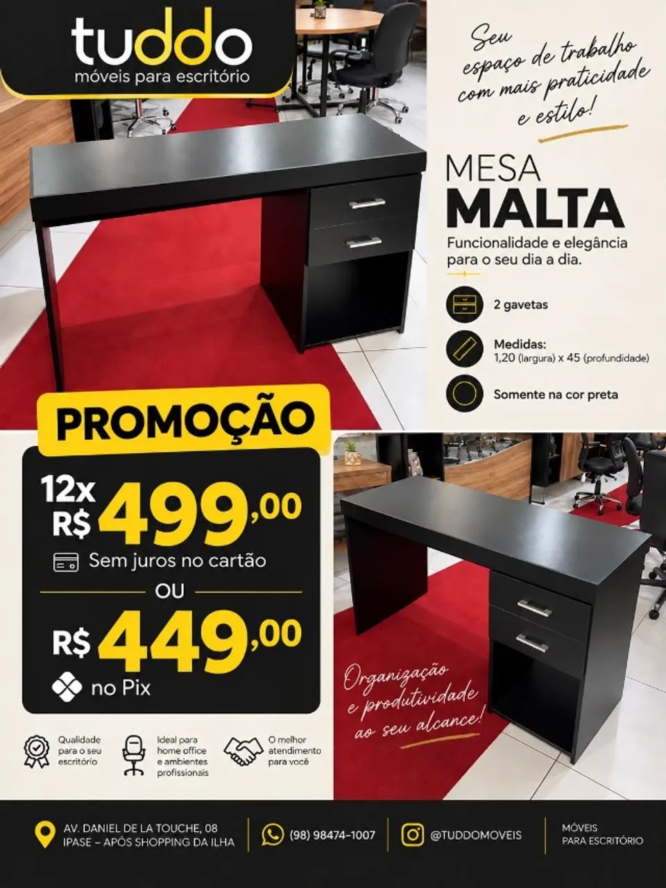 Escrivaninha Malta duas gavetas